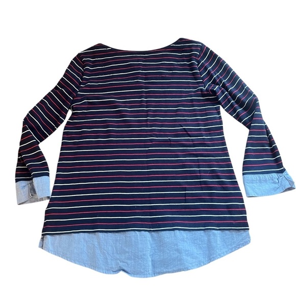Buffalo David Britton Striped Long Sleeve Top | Blue Red Layered | 100% Cotton - Picture 2 of 4